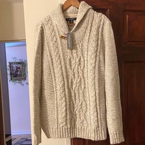 Men's Cream Cable Knit Turtleneck Sweater